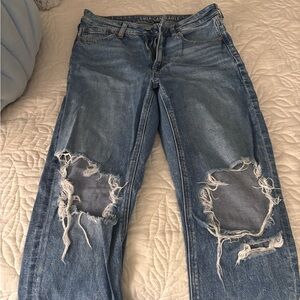 American Eagle Outfitters High Rise Ripped Blue Jeans
